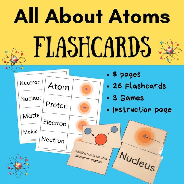 All About Atom Flashcards with 3 Bonus Memory Games of Varying Difficulty
