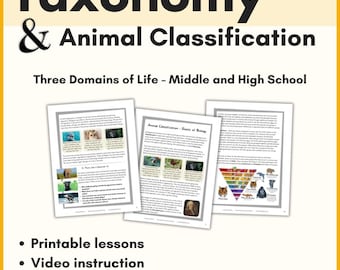 Taxonomy Animal Classification Unit | Three Domains of Life Biology Printable | Middle School Science Lesson | Homeschool Biology Activity