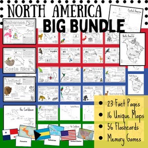 North America Geography and Fact Bundle with Games and Flashcards - 23 Countries