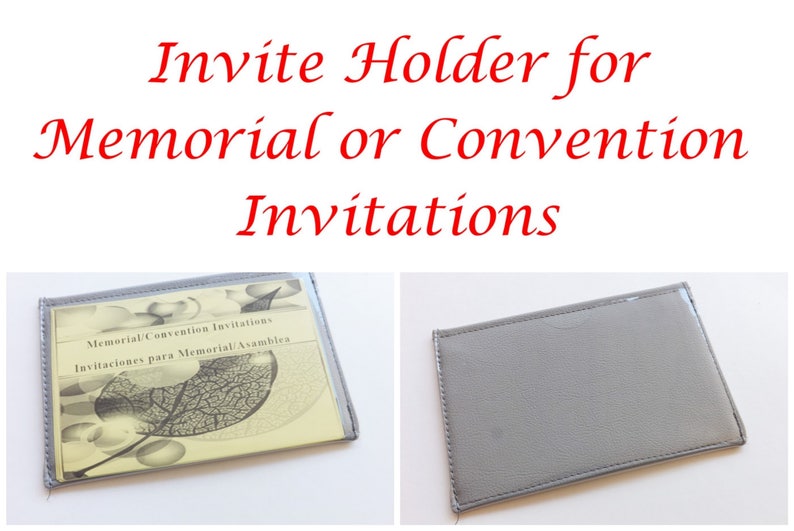 Grey Faux Leather Vinyl JW Ministry ConventionMemorial Invitation Holder Clear Window Pockets on Both Sides Jw Campaign Invitation Holder