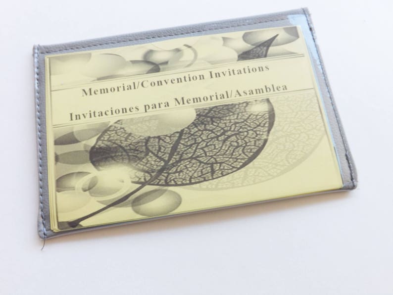 Grey Faux Leather Vinyl JW Ministry ConventionMemorial Invitation Holder Clear Window Pockets on Both Sides Jw Campaign Invitation Holder