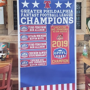 Custom Fantasy Football Championship League Champion Banner - Removable Year and Name Plates