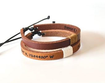 Minimalist Engraved Leather Bracelet Adjustable Hidden Message Friendship Bracelet Leather and Cord Personalized Women Bracelet for Him