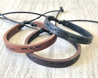 Morse Code Leather Bracelet: Minimalist Adjustable Friendship Jewelry