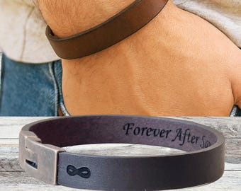 Leather Men’s Bracelet: Customized With Own Text Laser Engraved Inside or Outside