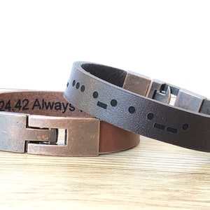 Joyas personalizadas para hombres Joyas personalizadas para hombres Regalos grabados para hombres Pulsera de cuero para hombre Joyas con código Morse para hombres Pulseras para hombres