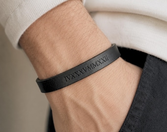 Mens Personalized Leather Bracelet Engraved Message Husband Dad Boyfriend Son Groomsmen Fathers Day Anniversary Wedding Daily Styles Jewelry