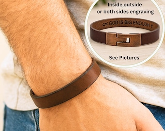 Personalized Men Leather Bracelet Engraved Message Husband Dad Boyfriend Son Groomsmen Father's Day Anniversary Wedding Daily Style Jewelry