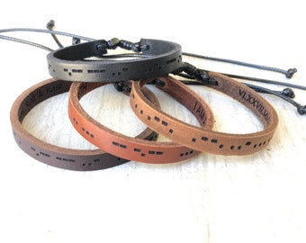His and Her Bracelet Morse code Leather Bracelet For Men Women Leather Gift Unisex Leather Bracelet Custom Meade Hidden Message Bracelets