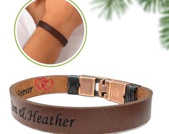 Personalized Leather Bracelet for Men: Engraved Text Wristband