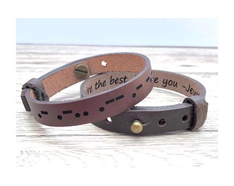 Morse Code Hidden Message Adjustable Leather Bracelet Morse Code Jewelry For Boyfriend Unique Gift With Secret Message Present For Friend