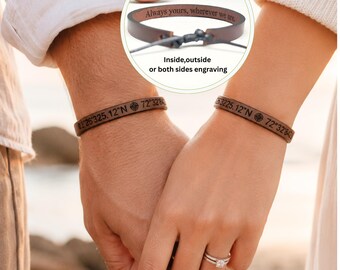 Adjustable Leather Wristband for Couples Personalized Engraved Text