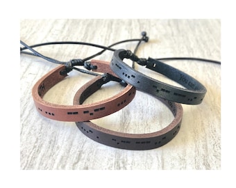 Mens Morse Code Leather Bracelets Personalized Bracelets For Men Engraved Leather Bracelet Guys Secret Message Bracelet Gift for Husband