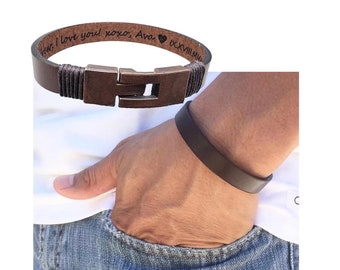 Personalized Bracelet for Men Hidden Message Leather Gift For Him Engraved Leather Accessories For Men Secret Message Anniversary Gifts