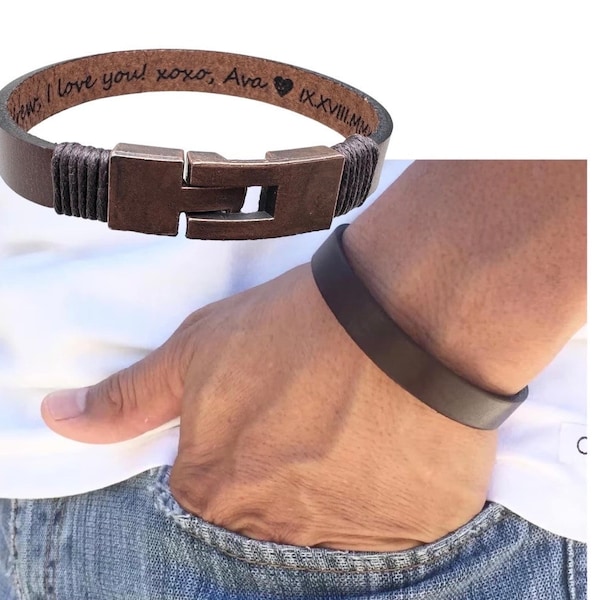 Personalized Bracelet for Men Hidden Message Leather Gift For Him Engraved Leather Accessories For Men Secret Message Anniversary Gifts