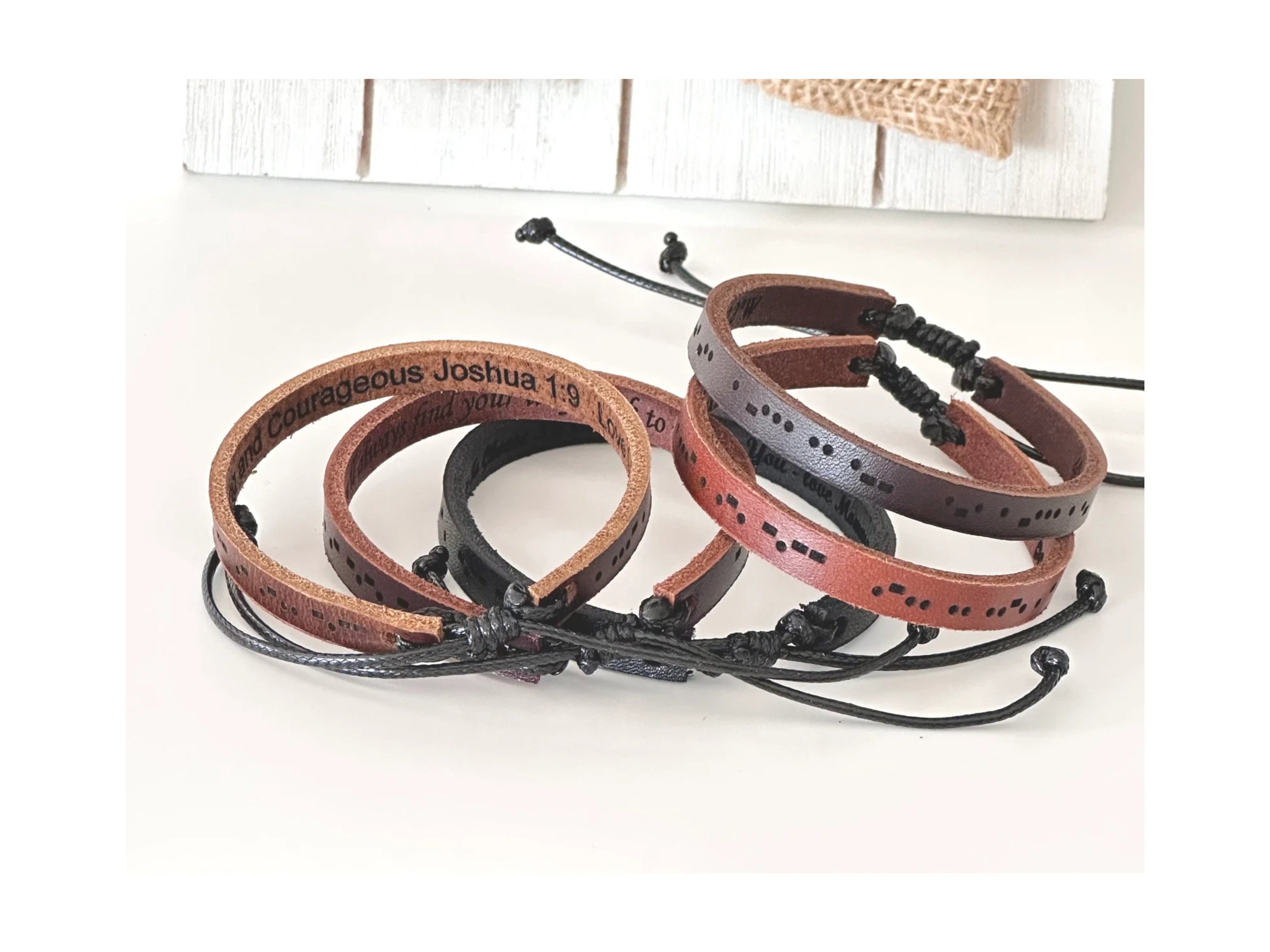 Morse Code Leather Bracelet for Men, Personalized Minimalist Bracelet, Engraved Leather Accessories For Guys, Hidden Message Bracelet