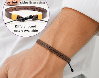 Adjustable Leather Bracelet Personalized Engraved Message Color Cord Minimalist Wristband Handmade Men Boys Teens Birthday Anniversary Daily