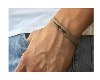 Leather Bracelets For Men Gift Fathers Day Present Christmas Sound Wave Hearthbeat Leather Bracelet Personalized