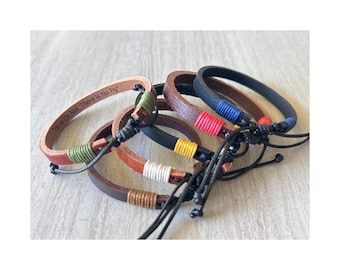 Genuine Leather  Bracelet, Unisex Adjustable Band, Minimalist Style (1/4" Width)