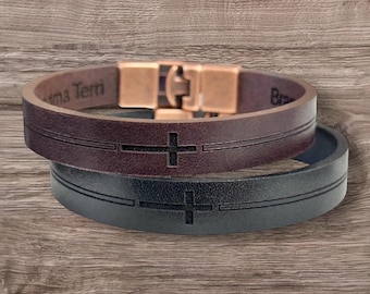 Pulsera de cuero cruzada personalizada para hombre: mensaje oculto personalizado, joyería moderna e informal.