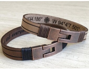 Bracelets for Men,Real Leather Bracelet,Personalized Gifts for Husband,Mens Engraved Leather,Jewelry Custom Gift for Husband, Father's Day