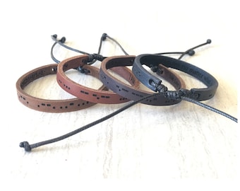 Leather Bracelet Morse Code Personalized Leather Bracelet Adjustable Leather Bracelet Minimalist Engraved Unisex Bracelet Personalized Gifts