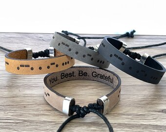 Morse code bracelet men anniversary gifts for boyfriend personalized leather bracelet memorial gift for loss of father mother husband son