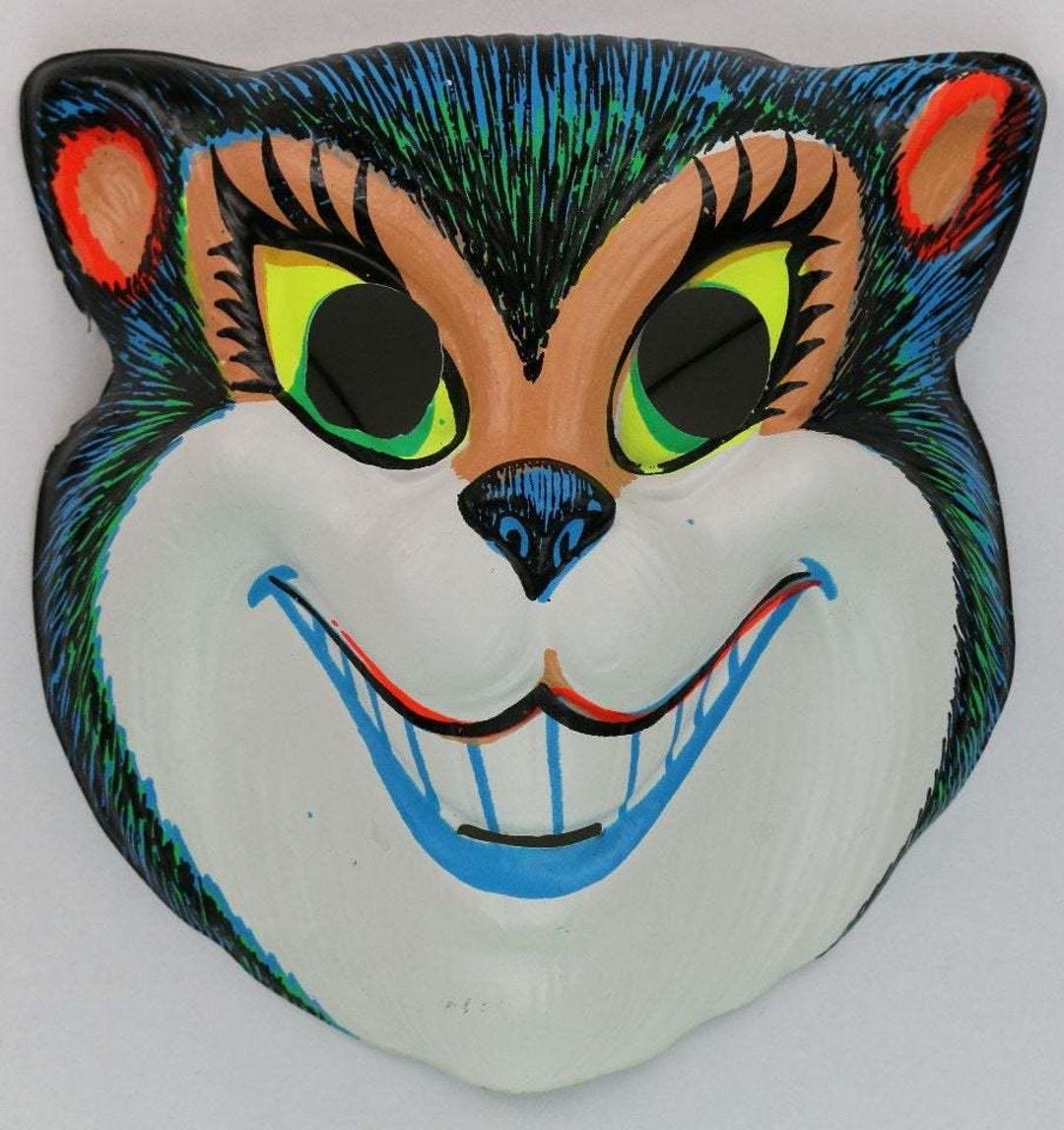 Vintage Smiling Cat Halloween Mask Zest 1960s 60s Black Light Reactive ...