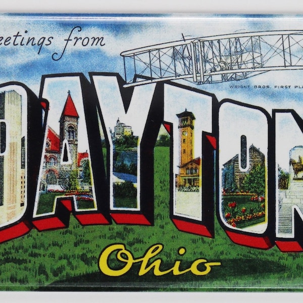 Greetings From Dayton Ohio Postcard FRIDGE MAGNET Wright Flyer UD