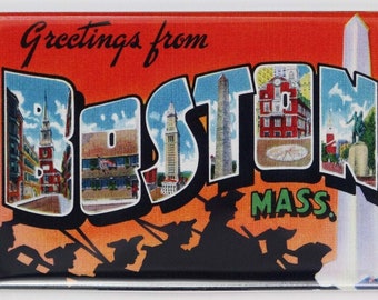 Greetings From Boston Massachusetts Postcard FRIDGE MAGNET Location