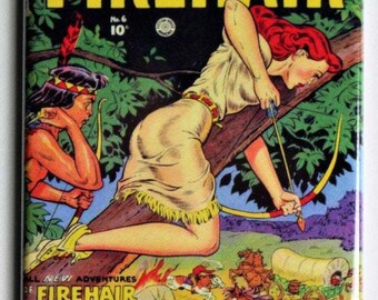 Firehair Comics FRIDGE MAGNET Pin Up Girl Western Indian Comic Book 50s