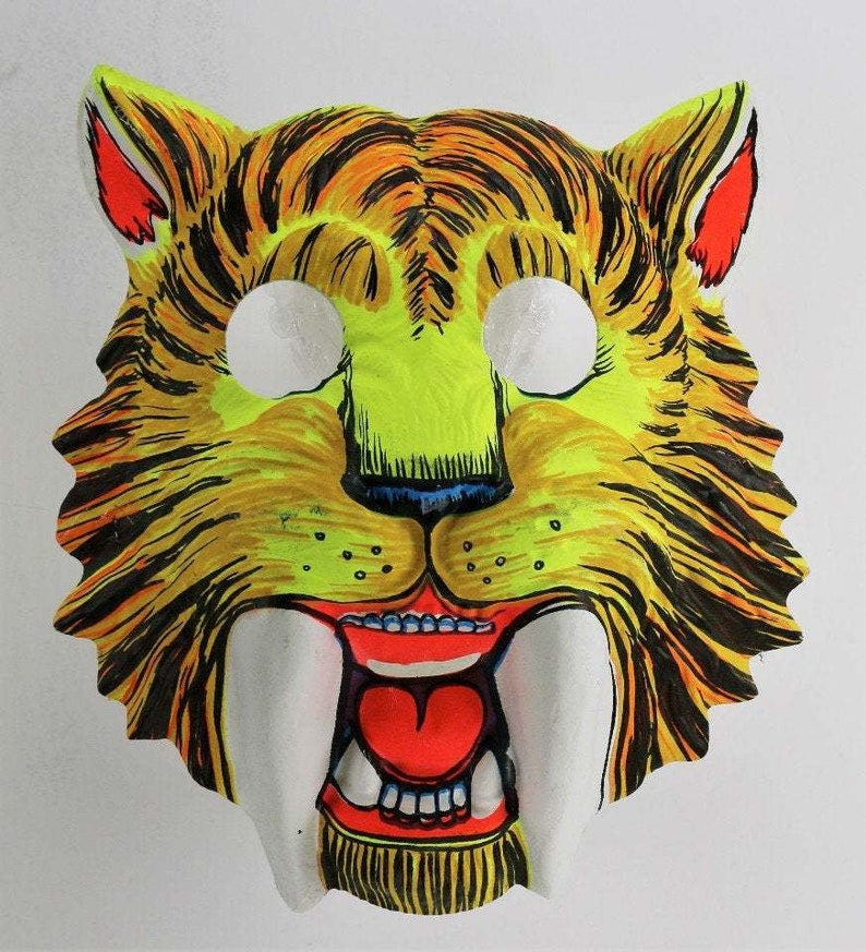 Vintage Saber Tooth Tiger Halloween Mask Ben Cooper - Etsy