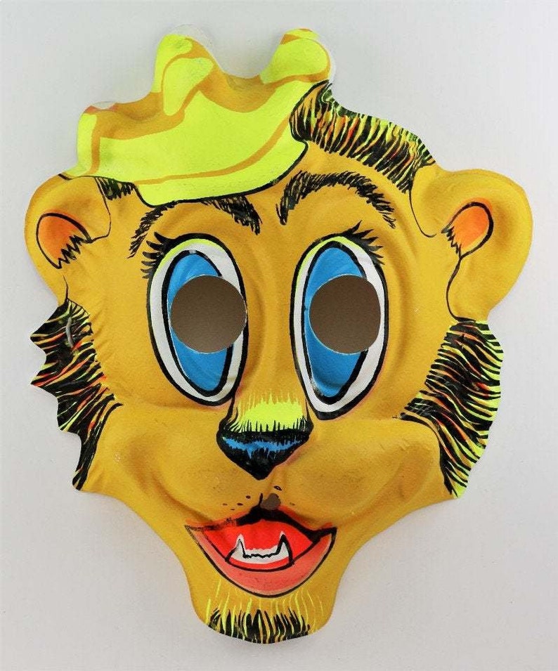 Vintage Crown on Lion King Halloween Cartoon Mask 1970s Y157 image 1