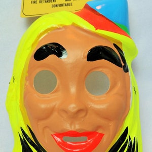 Vintage Blonde Witch Halloween Mask Medica 1967 Hat Blond Safety Glow Day Glo image 1