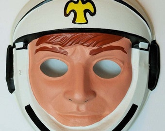 Vintage Astronaut Halloween Mask Creepy Plastic Space suit NASA 1980s 80s Y071