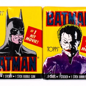 Batman Serie 1 Vintage Sammelkarten TWO Wax Packs 1989 Topps Joker DC Comics