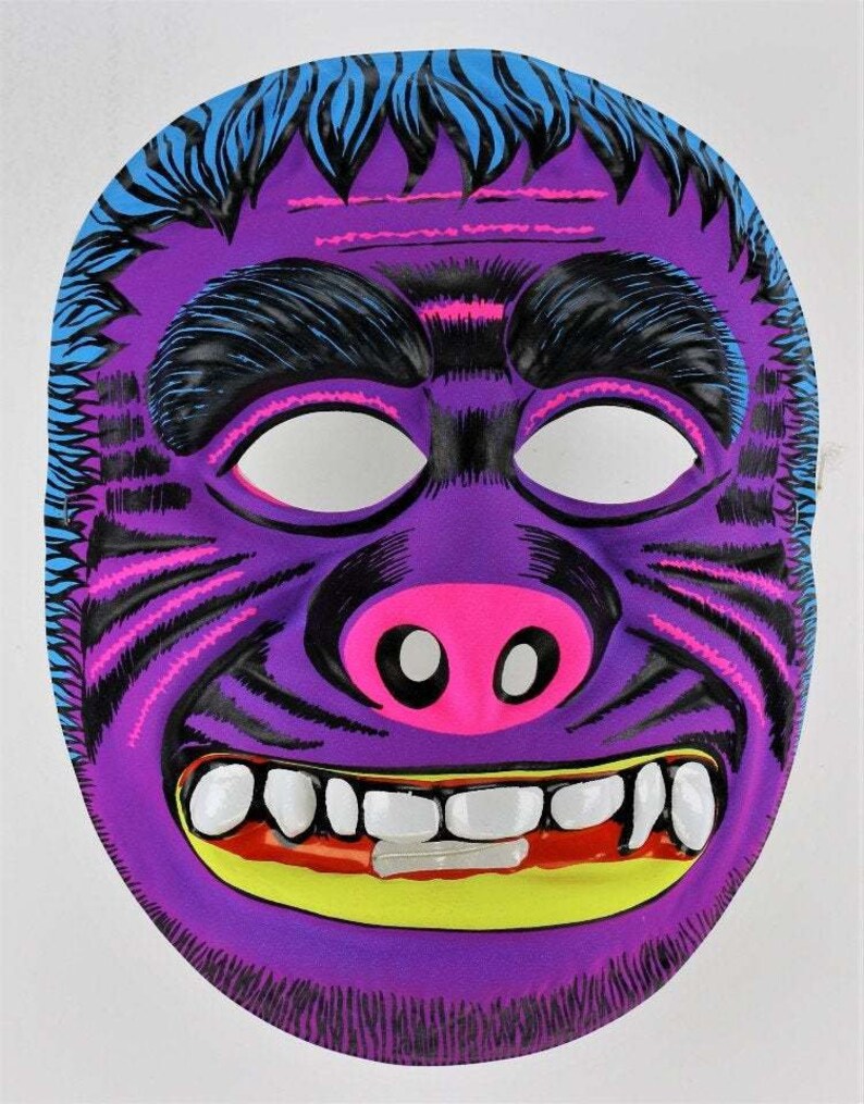 Vintage Purple Monster Halloween Mask Neon 1980s Gorilla Ape Etsy