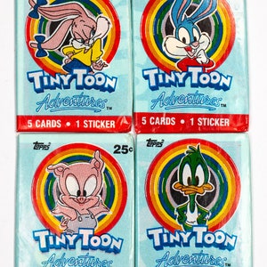 Vintage Topps 1991 Tiny Toon Adventures Trading Cards FOUR WAX PACKS Looney Tunes