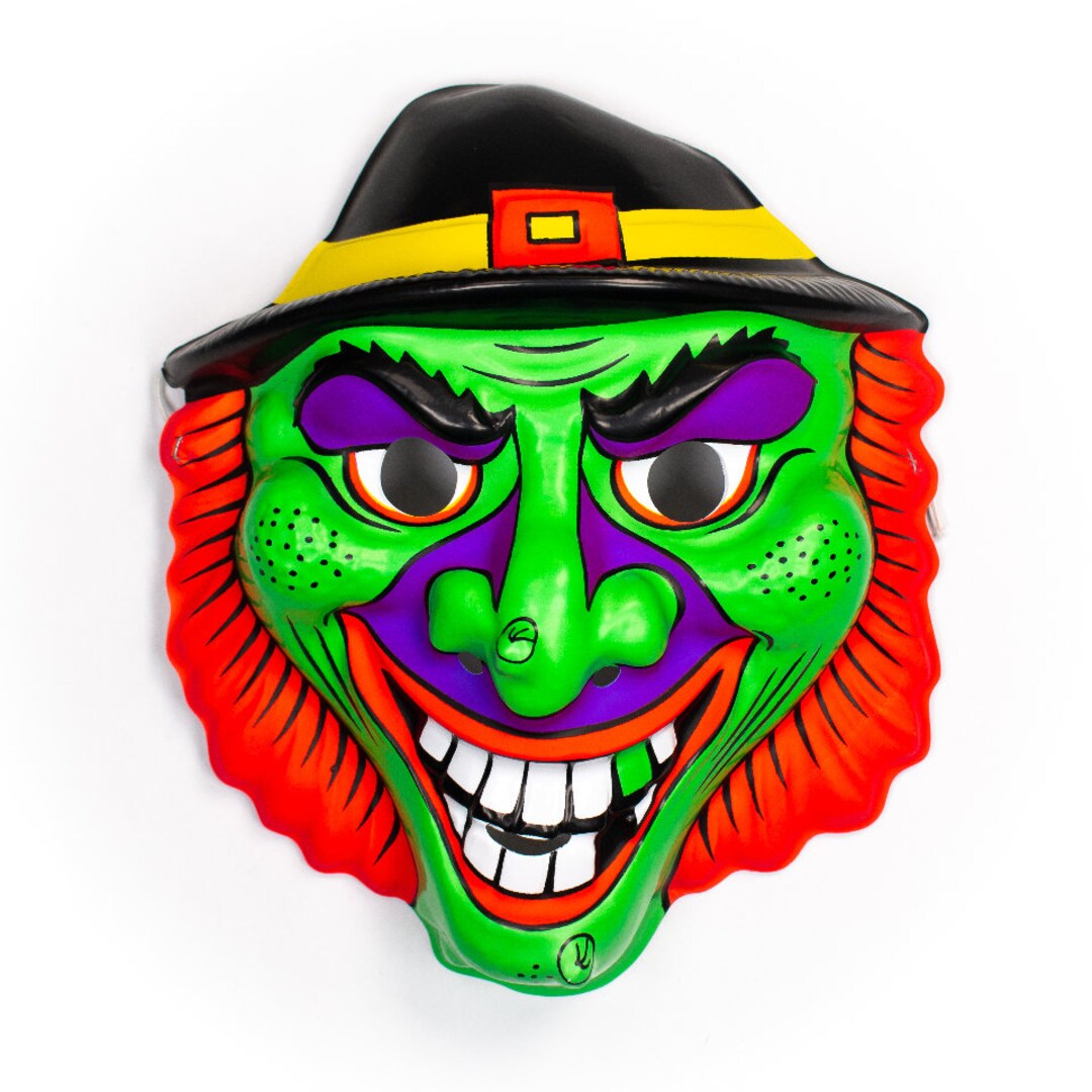 Vintage Green Witch Halloween Mask Leprechaun Monster Black Etsy UK