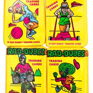Vintage 1990 Pacific Rad Dudes Trading Cards FOUR WAX PACKS 90&#39;s Pop Art Pack