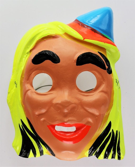 Vintage Blonde Witch Halloween Mask 1967 Safety G… - image 1