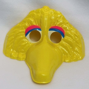 Máscara de Halloween de Big Bird de Barrio Sésamo vintage de Jim Henson 1979 amarilla Y149