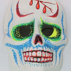Vintage Sugar Skull Halloween Mask Zest 1960s 60s Skeleton Day Dead Black Light Reactive