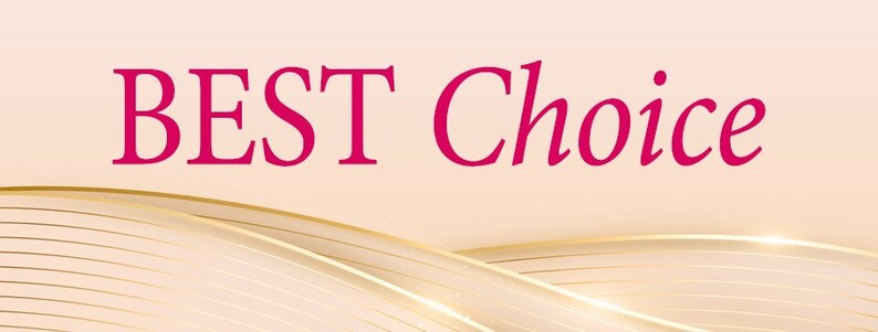 May include: A pink background with gold wavy lines and the text "BEST Choice" in pink.