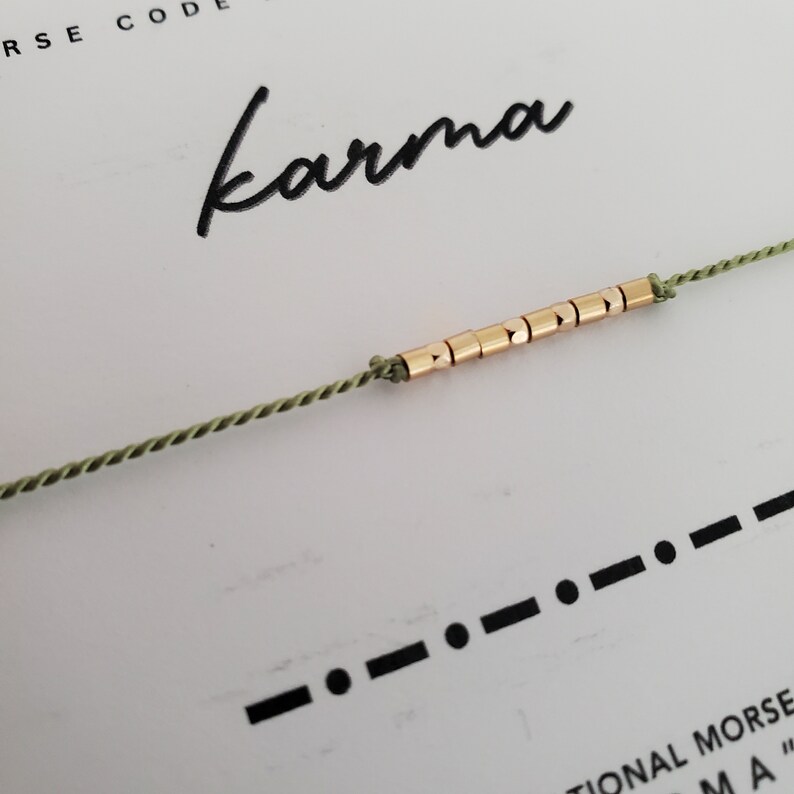 Karma Morse Code Bracelet in 14 Karat Gold, Gold Filled or Sterling