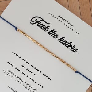 14K FUCK THE HATERS Morse Code Bracelet — Hidden Message Friendship Bracelet in Solid Gold, Gold Filled, or Sterling Silver