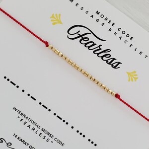 14k FEARLESS Morse Code Armband - Dolt meddelande Uppmuntran, Vänskapsgåva