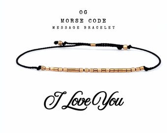14k Ich liebe dich Morse-Code-Armband aus massivem Gold, Gold Filled oder Sterling Silber, Armband mit versteckter Nachricht, romantisches Geschenk
