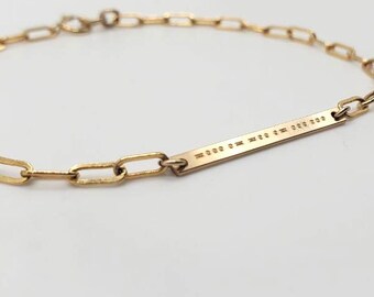 14K SOBER morsecode skinny bar met schakelketting