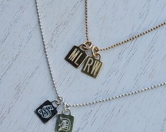 Engraved Initials Lock Charm Necklace